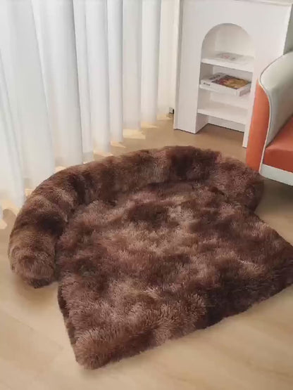 Plush Calming Dog Bed with Bolster Sides, Furniture-Topper Mat for Dogs & Cats